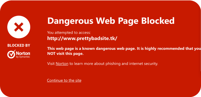 Imagine safe web pagină web periculoasă blocată.