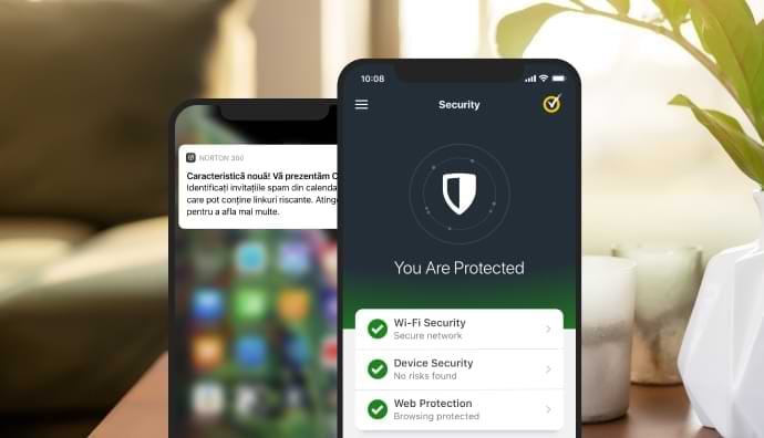 Aplicația Mobile Security afișată pe două dispozitive mobile